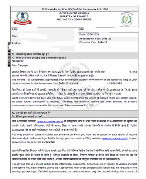 Income tax scrutiny notices under section 143(2) explained for taxpayers